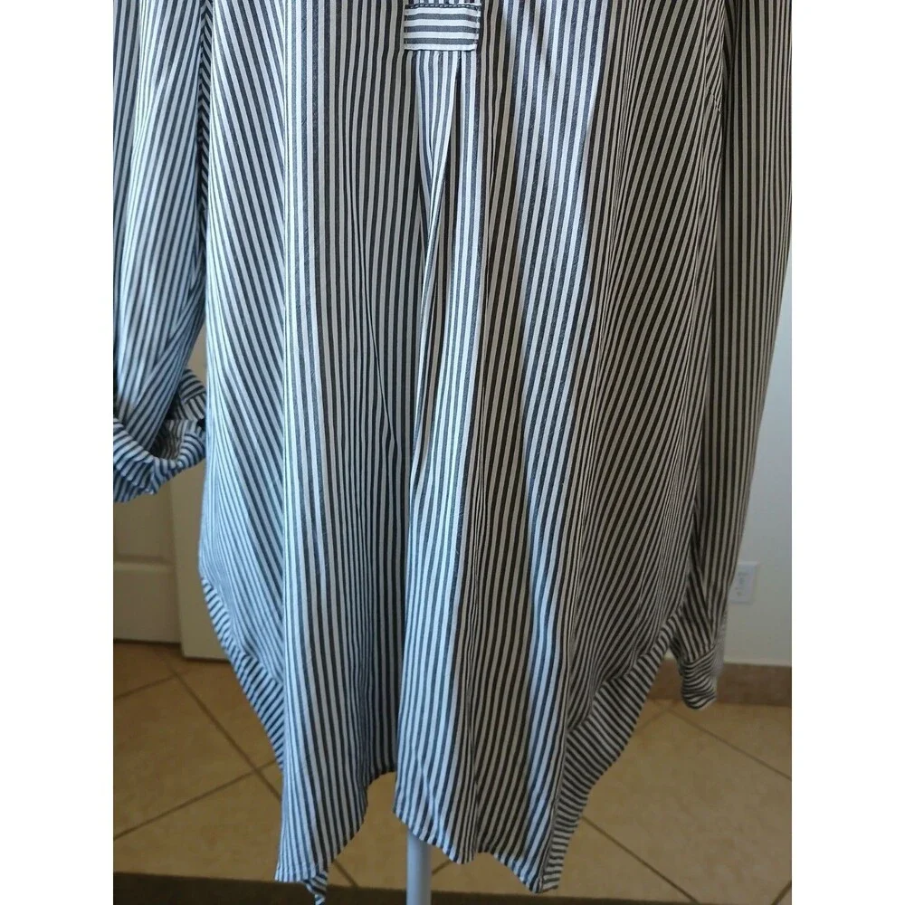 J. Jill Black White Striped Tunic Button Front Blouse Long Sleeve Size L
